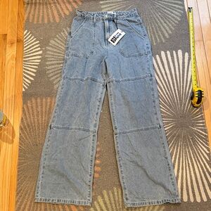 Princess Polly Light Wash Wide Leg Patchwork Jeans